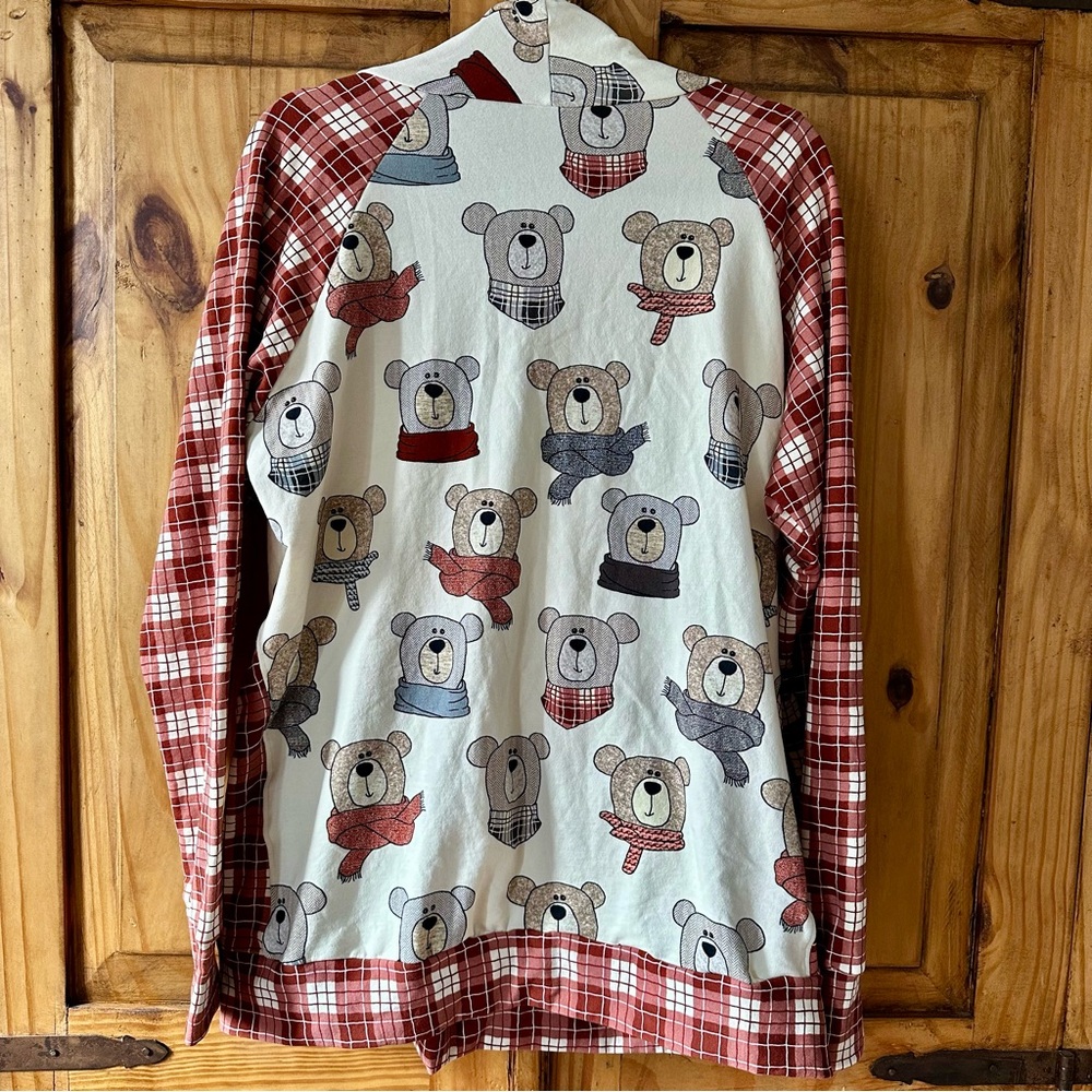 Perfectly Imperfect Comfy Teddy Bear Plaid Pajama Loungewear Wrap Top - Large - Picture 3 of 10